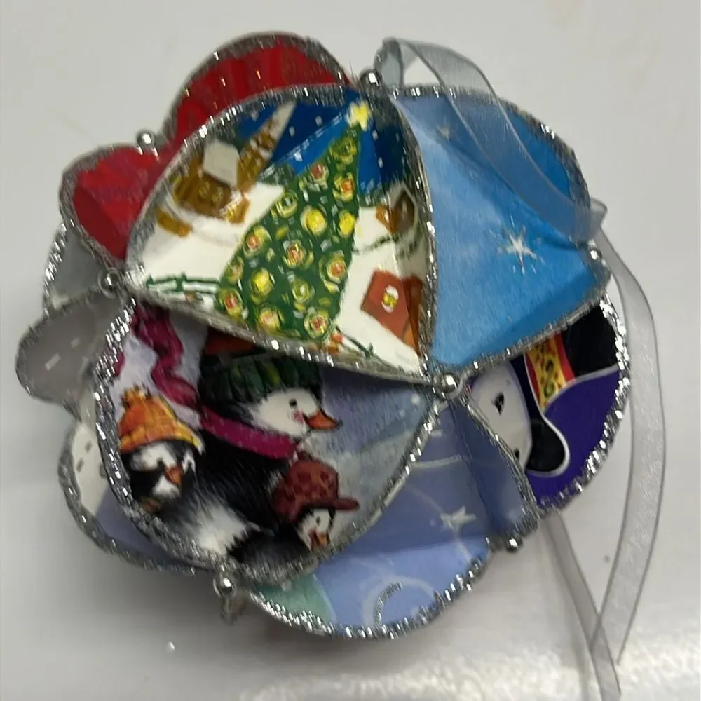 Recycled Christmas Cards Handmade Ornaments Set of two- Diameter 4”